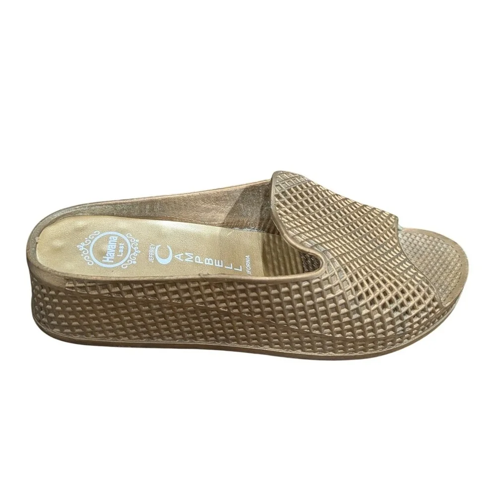 Jeffrey Campbell Fling 2 Sandal Metallic Bronze Gold Wedge Slide Sandals- Size 9